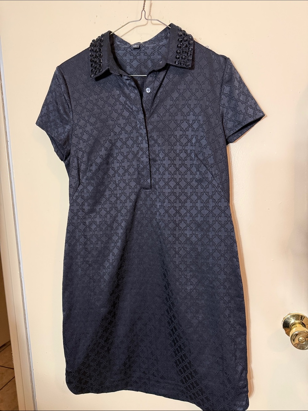 Ann Taylor Black Stud-Collar Short Sleeve Dress